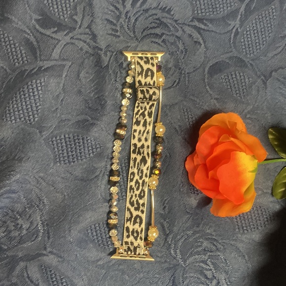 Beaded Bracelets watch bands 42mm/44mm/45mm black and leopard - Picture 2 of 5